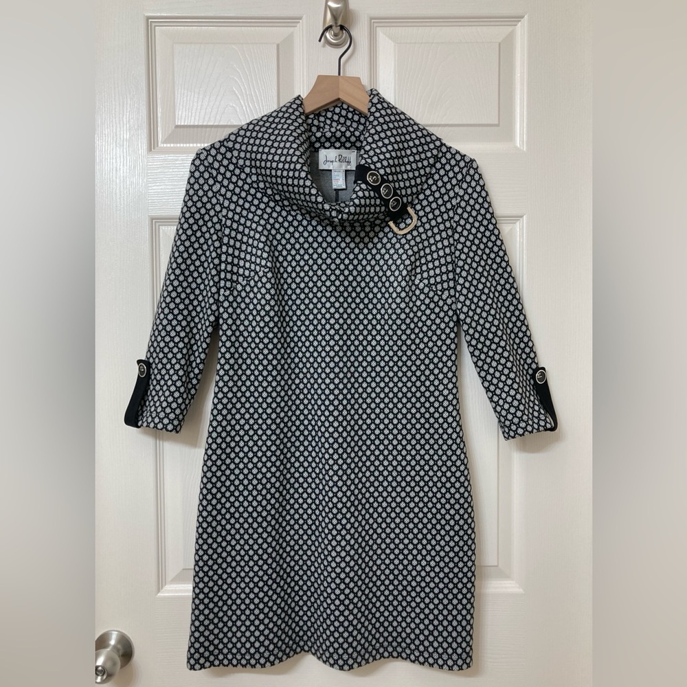 Joseph Ribkoff Women’s Black Gray Funnel Neck A-line Sweater Dress Size 8 Preppy - Picture 8 of 8